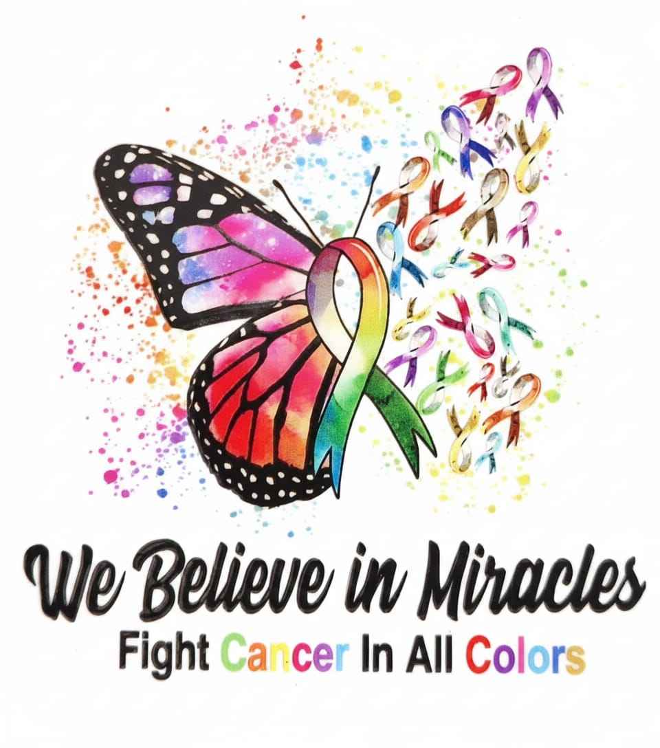 We Believe in Miracles Fight Cancer 16oz Glass Tumbler with Straw- UV-DTF Wrapped