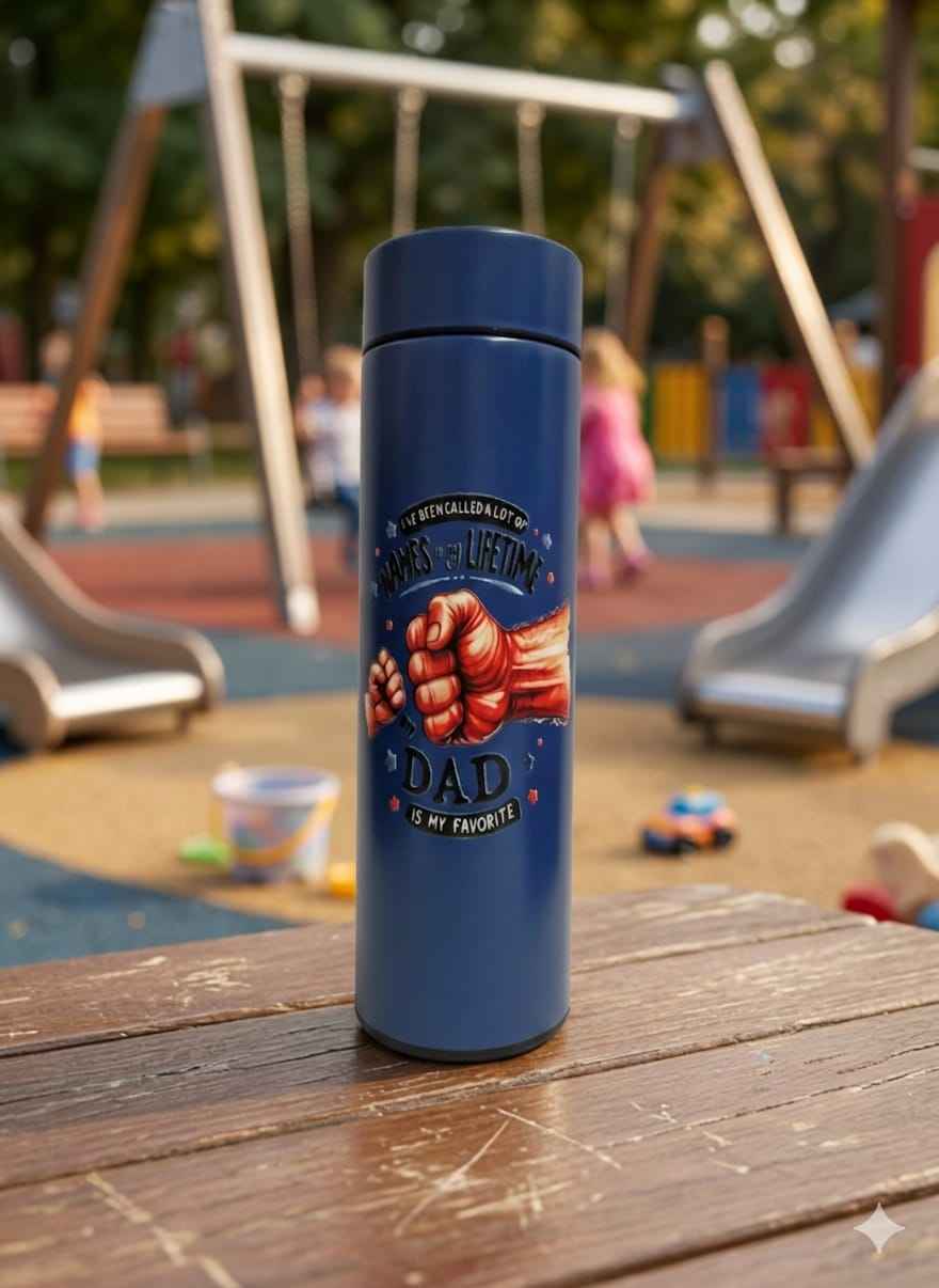 I've Been Called A Lot Of Names Dad Is My Favorite - Stainless Steel Flask with Temperature Gauge- UV-DTF Wrapped