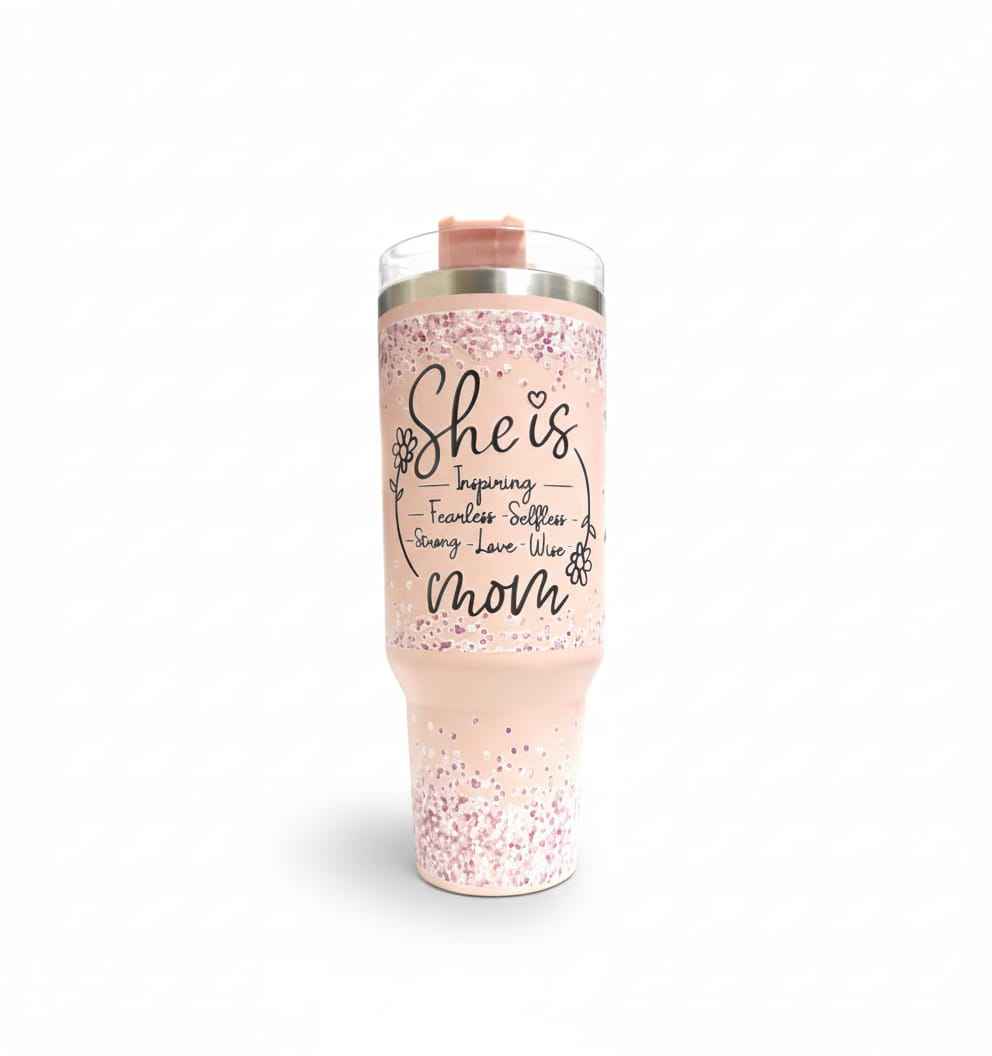 She is Mom - 40oz Insulated Tumbler- UV-DTF Wrapped