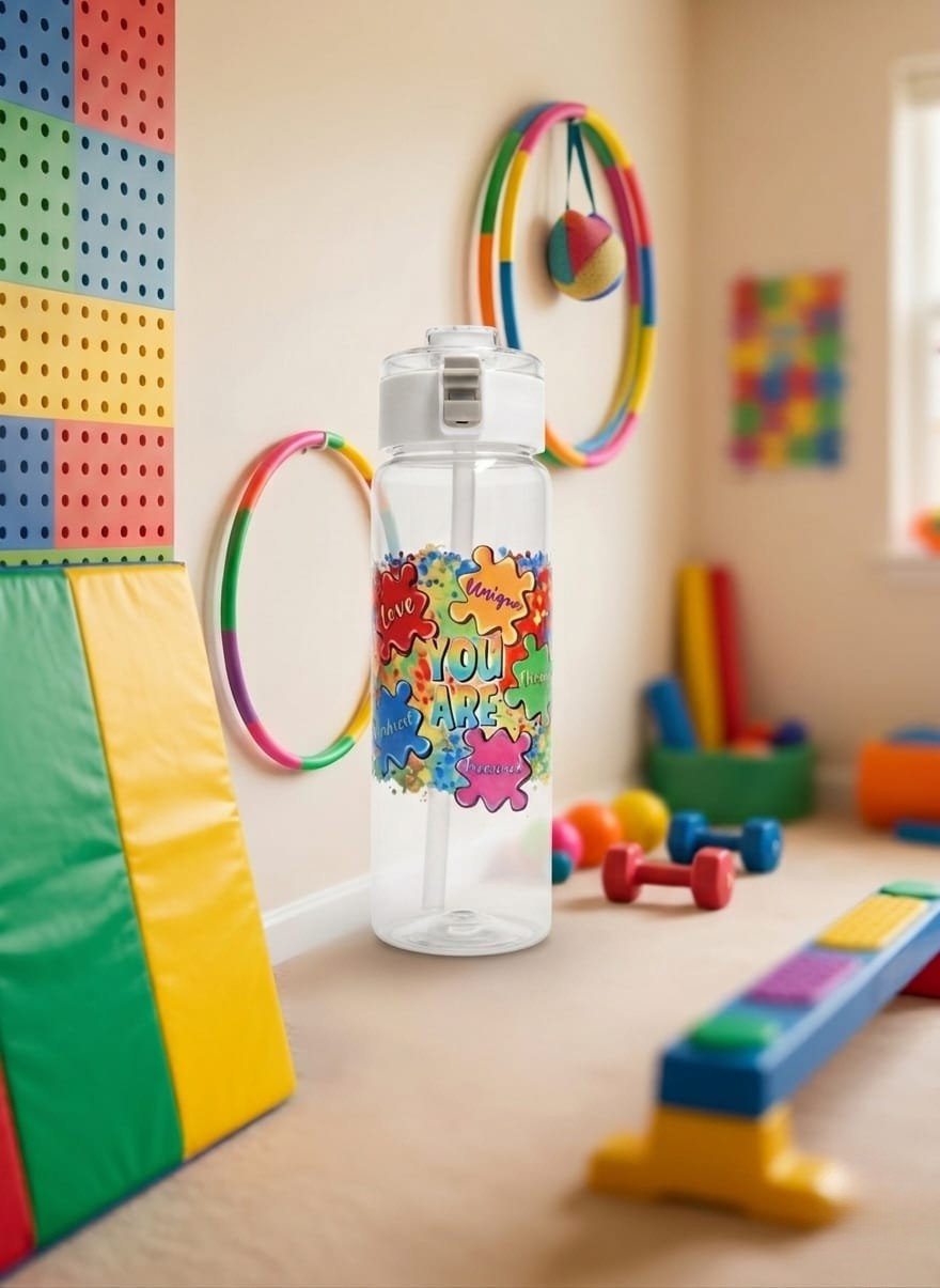 You are - Autism Awareness design 800ml Clear Water Bottle with Flip Straw- UV-DTF Wrapped - Craftique Fusion Ltd