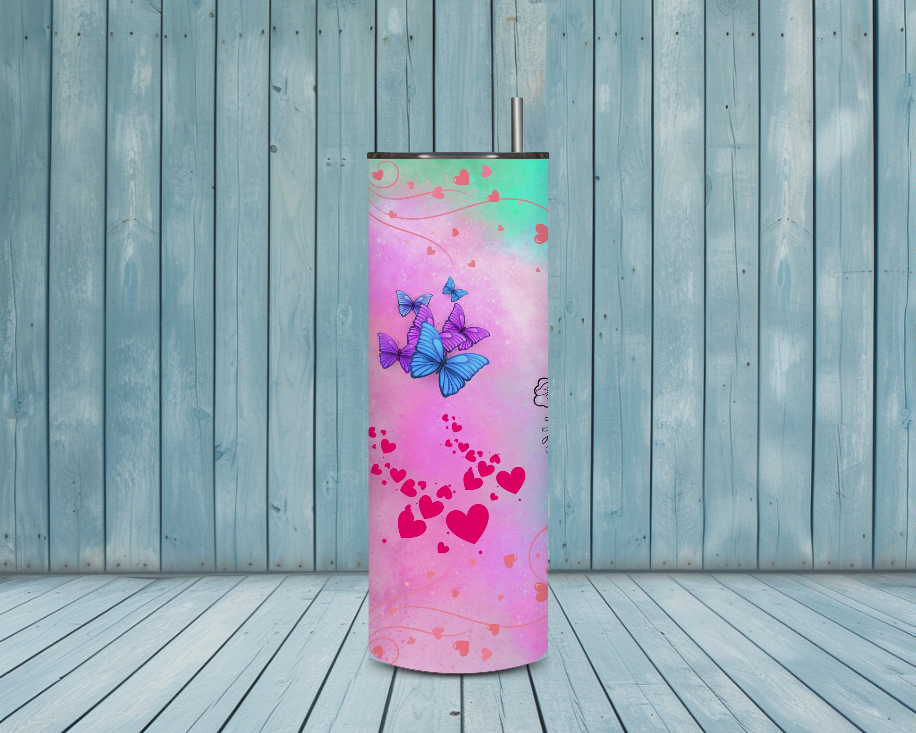 MAMA Butterflies and Hearts 20oz Stainless Steel Skinny Tumbler - Sublimated Product