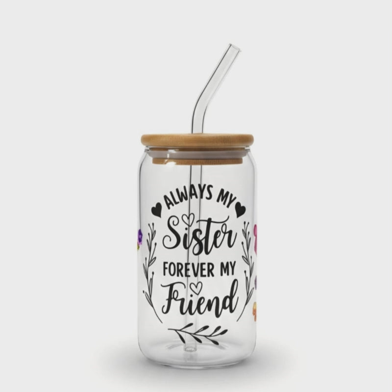16oz Glass Tumbler With Non Drip Lid and Straw- UV-DTF Product