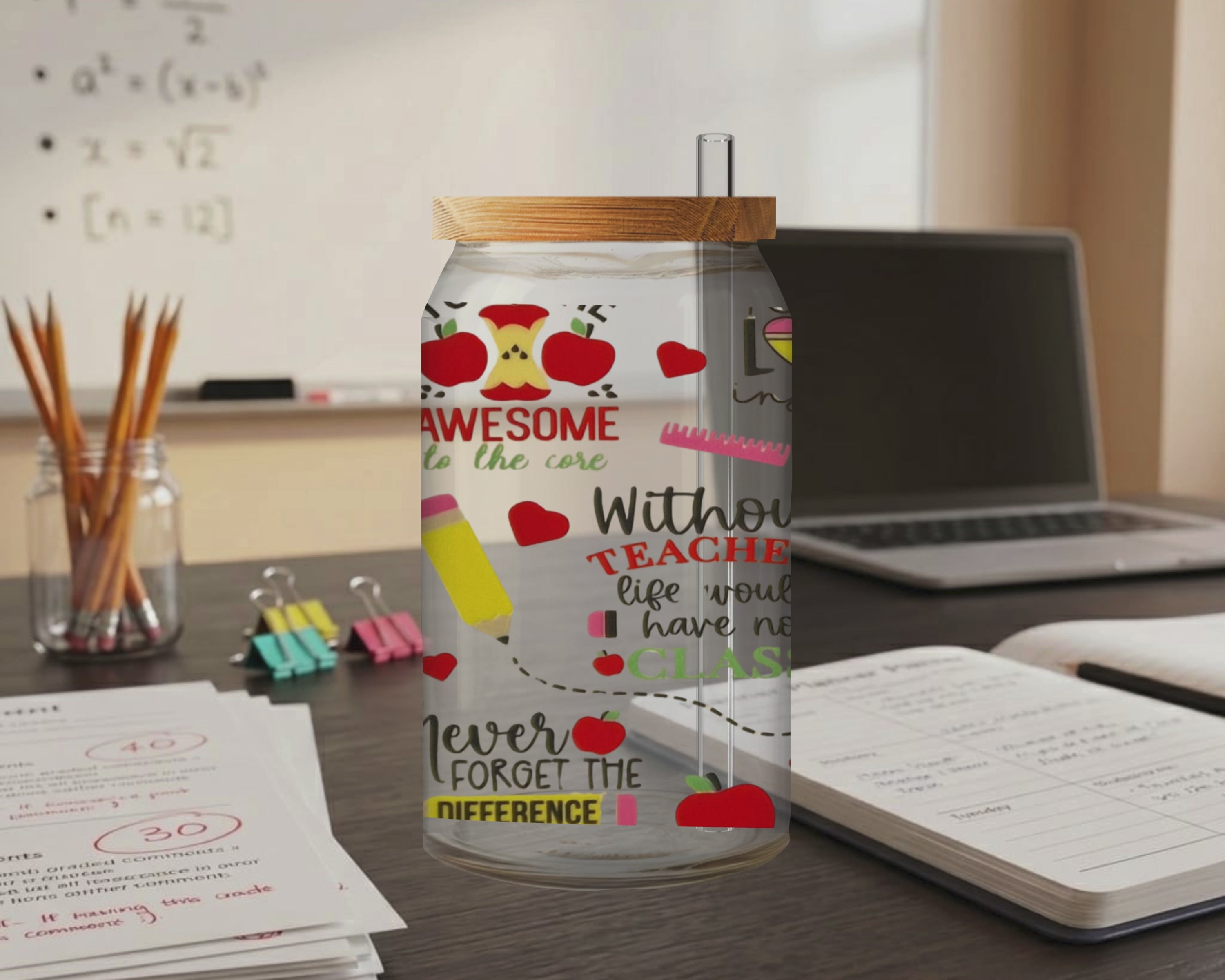 Teacher Life - 16oz Glass Tumbler - UV DTF Wrapped
